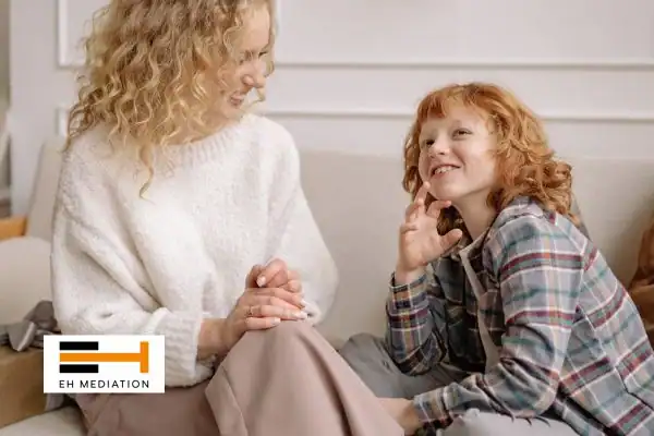 Happy mother and child after sorting child arrangements mediation Cornwall